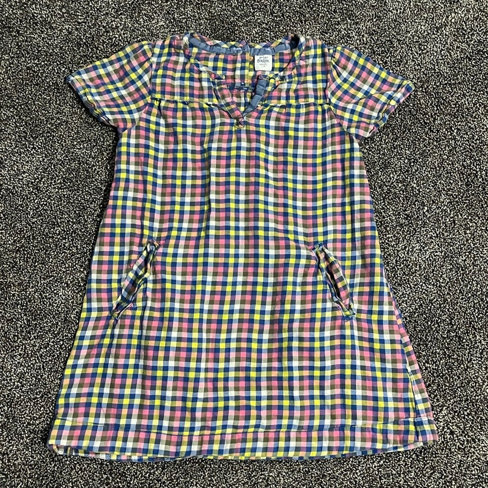 Mini Boden girls size 7-8 years pink plaid 100% cotton flannel dress w/ pockets
